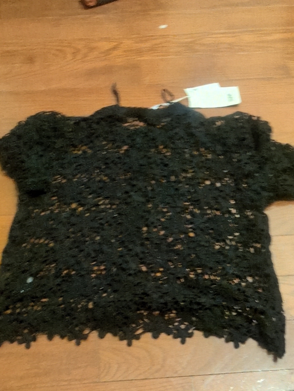& Other Stories Black Crochet Short Sleeve Crop Top